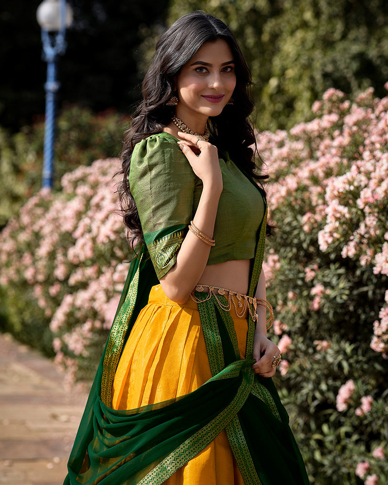 Yellow Color Kanchipuram Silk Designer Half Saree