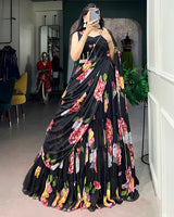 Black Color Lightweight Chiffon Printed Lehenga Choli
