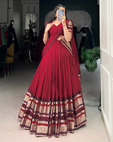 Red Color Pure Chanderi Plain Half Saree