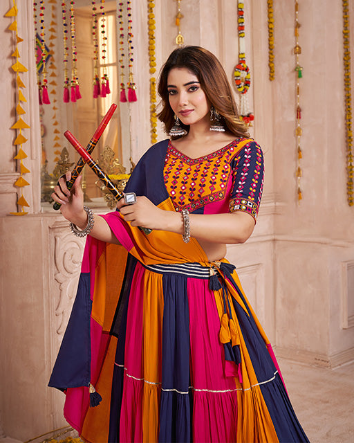 Pink And Blue Color Viscose Cotton Navratri Chaniya Choli