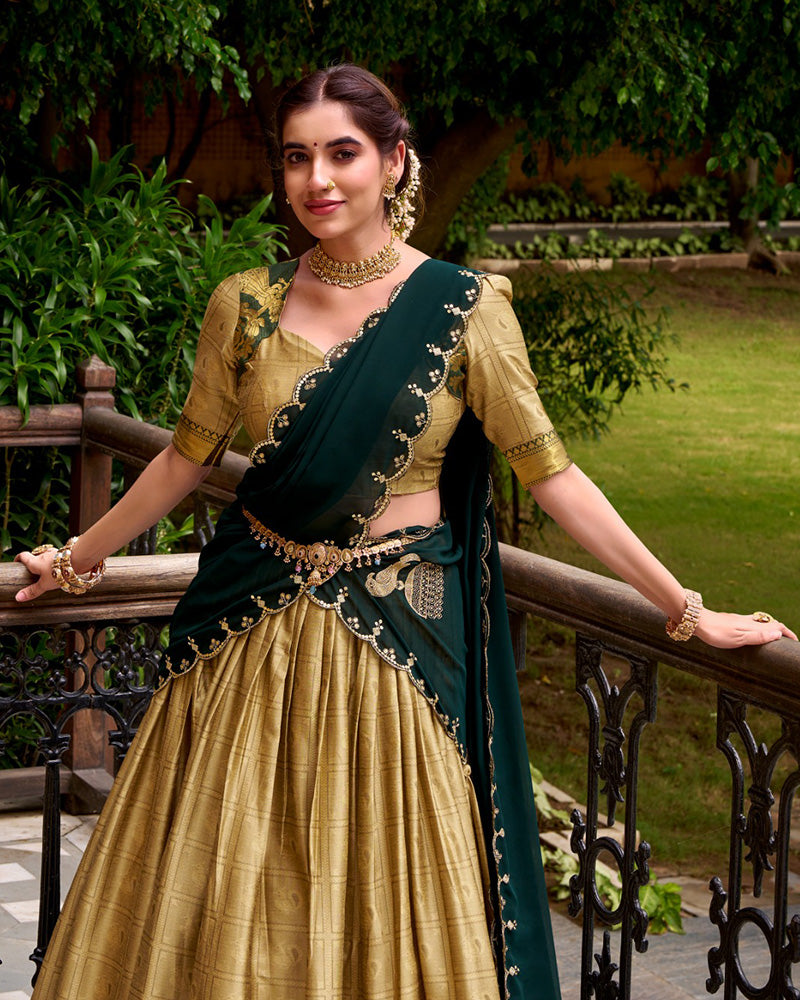 Cream Color Poly Cotton Half Saree