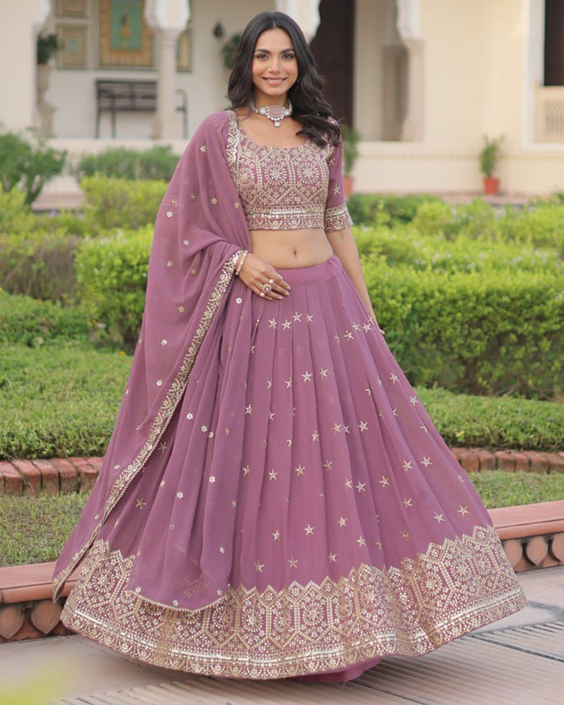 Dusty Onion Color Georgette Sequence Embroidery Lehenga Choli