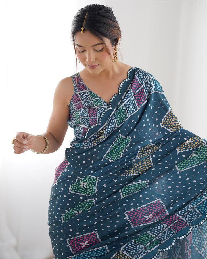Navy Blue Color Chinnon Silk Saree