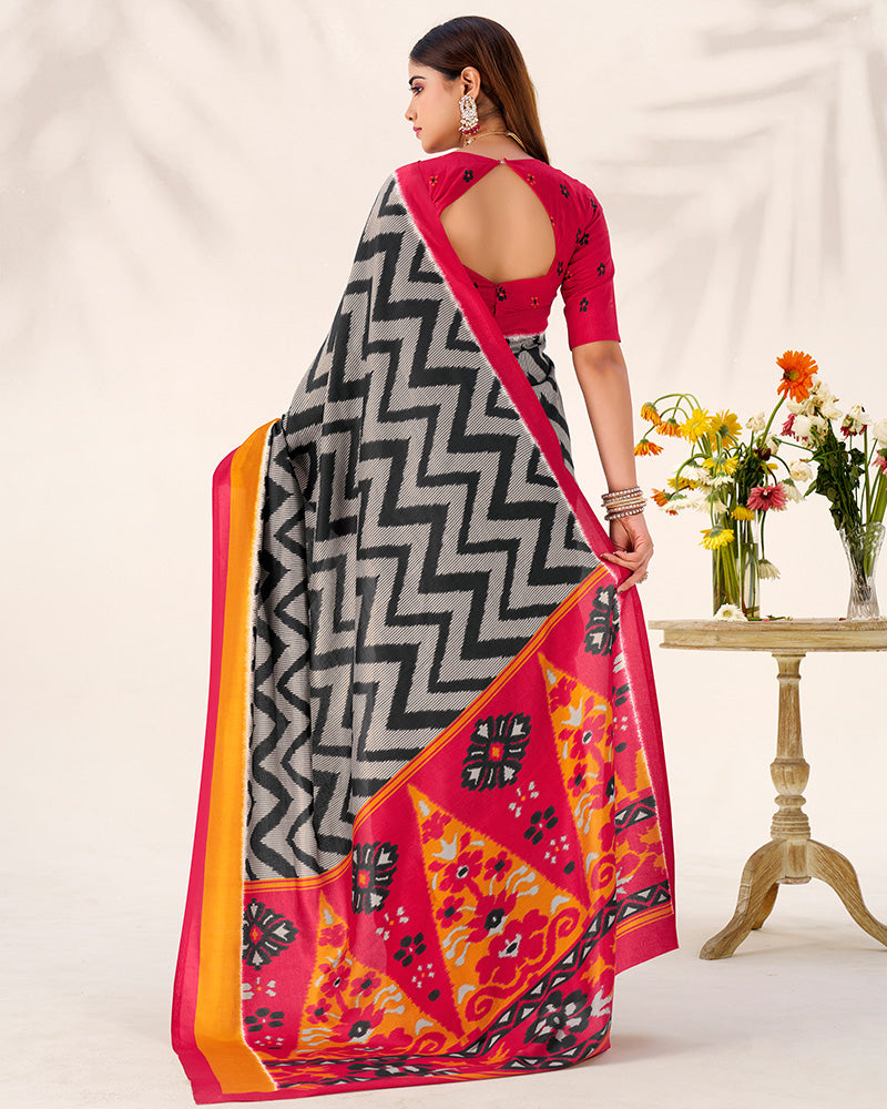 Black Color Tasar Silk Printed Saree