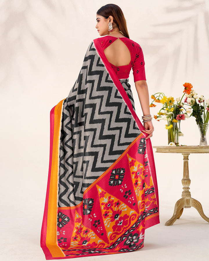 Black Color Tasar Silk Printed Saree