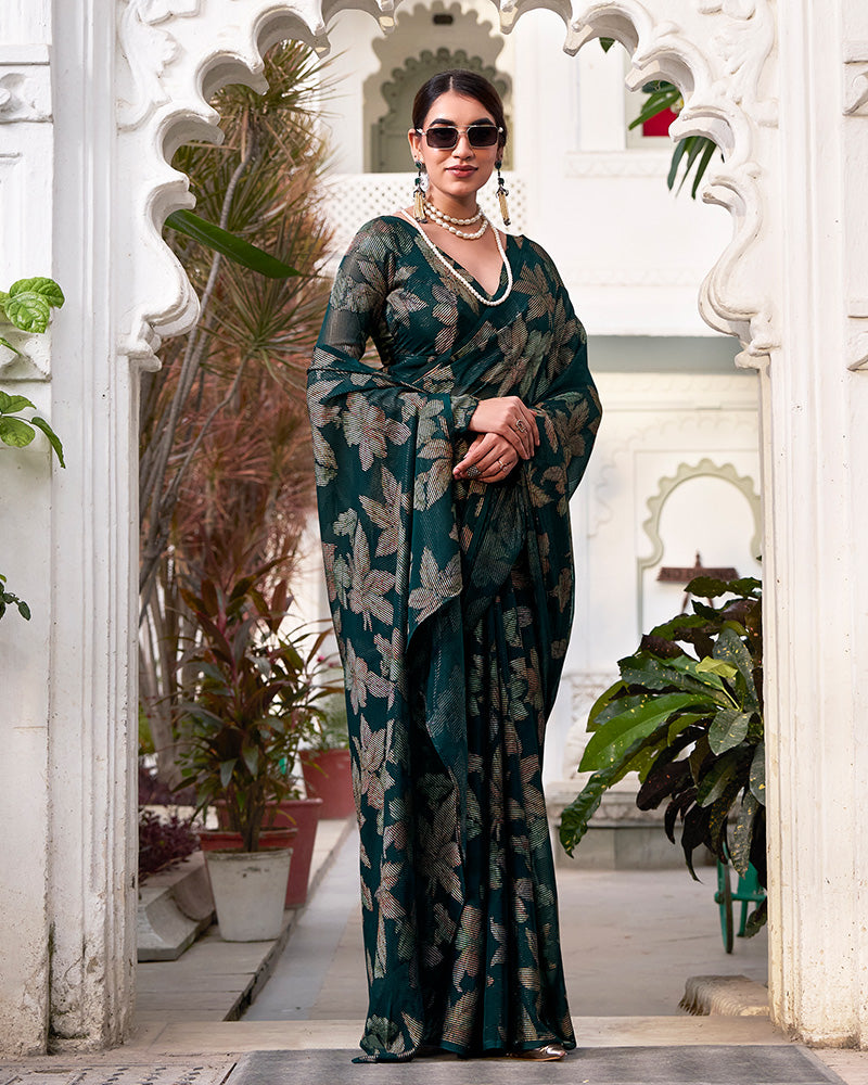 Bottle Green Color Lurex Brasso Viscose Saree