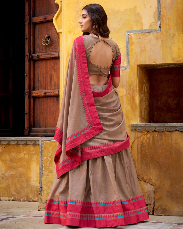 Chickoo Color Pure Chanderi Threaded Half Saree