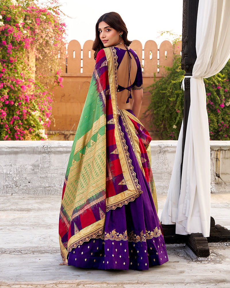 Designer Purple Color Vichitra Silk Embroidered Lehenga Choli