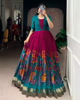 Pink Color Viscose Chanderi Floral Printed Gown