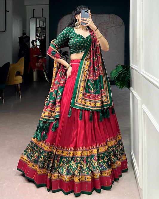 Red Color Tasar Silk Traditional Lehenga Choli