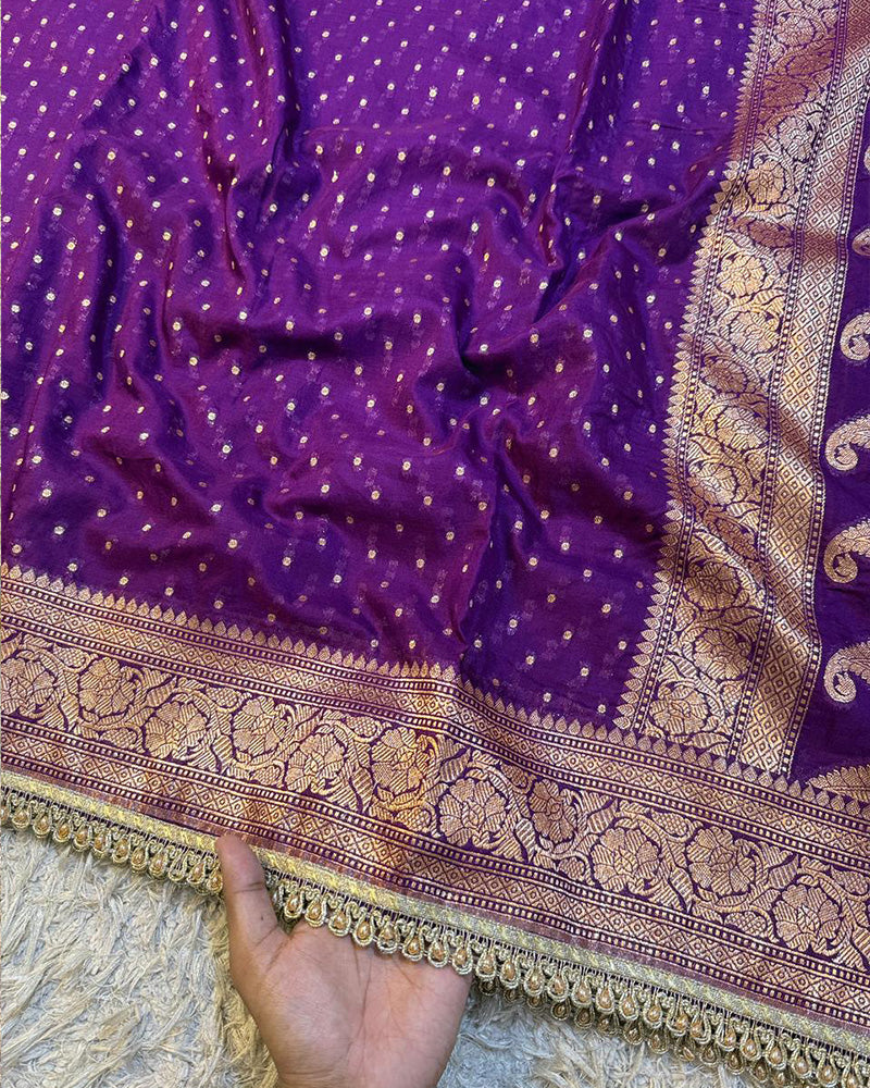 Purple Color Banarasi Khadi Katan Georgette Silk Saree