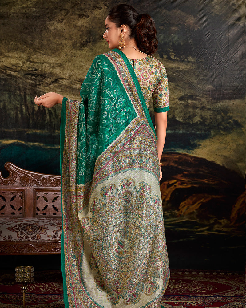 Green Color Green Silk Fusion Printed Saree