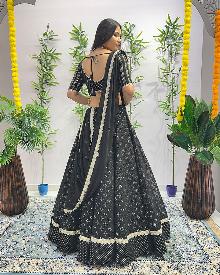 Black Color Designing Georgette Embroidered Lehenga Choli