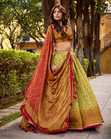 Copper Color Vichitra Silk Printed Lehenga Choli