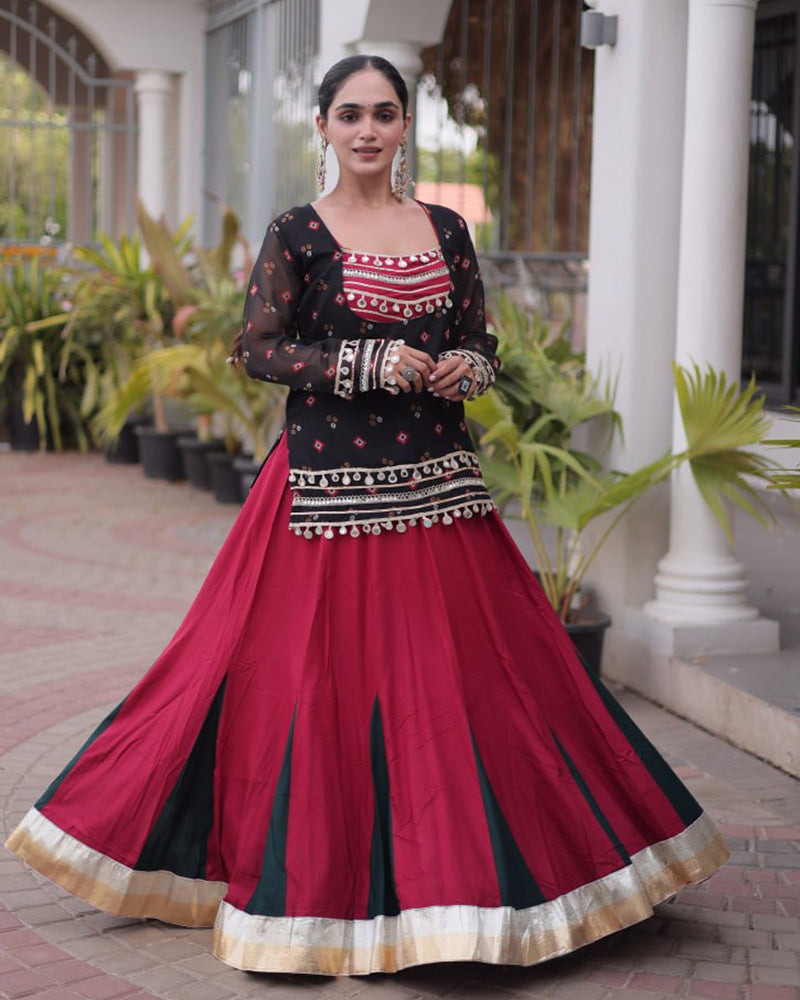 Black Color Rayon Navratri Lehenga Set