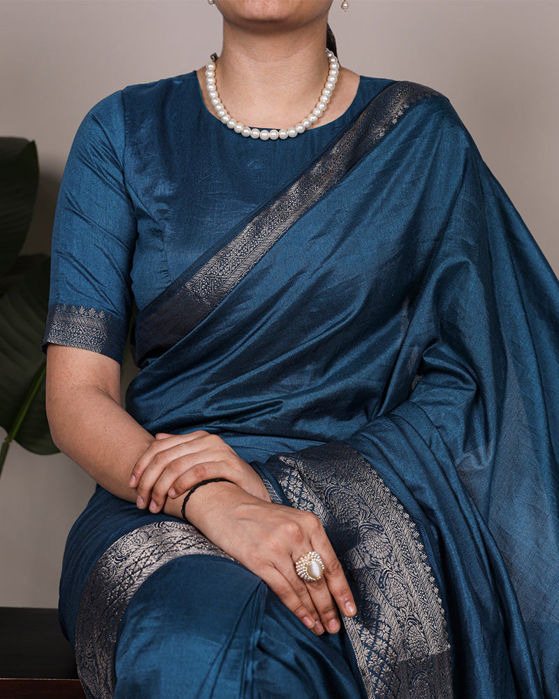 Peacock Color Nylon Dola Silk Zari Weaving Saree