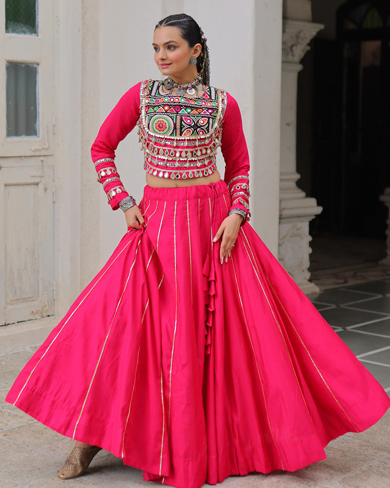 Pink Color Roman Silk Navratri Lehenga Choli