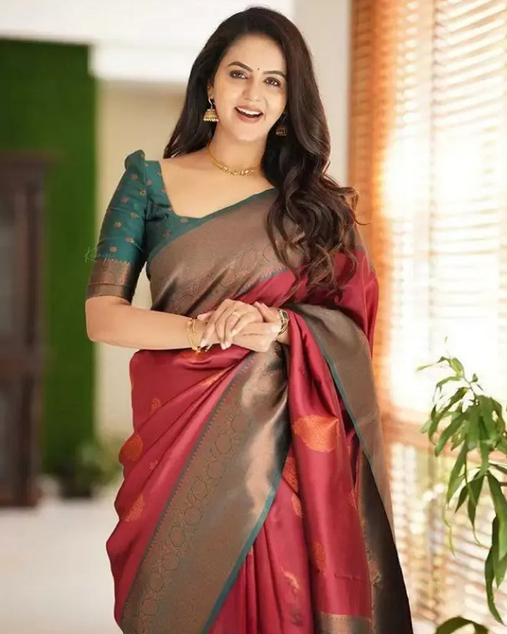 Maroon Color Banarasi Jacquard Soft Silk Saree