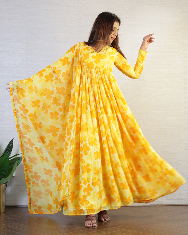 Yellow Color Georgette Three Piece Anarkali Suit
