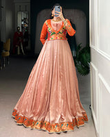 Peach Color Vichitra Silk Zari Weaving Gown