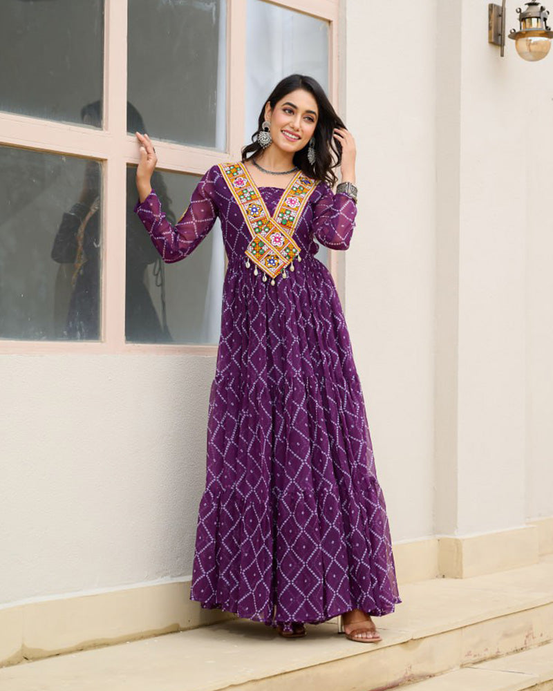Traditional Purple Color Georgette Navratri Gown