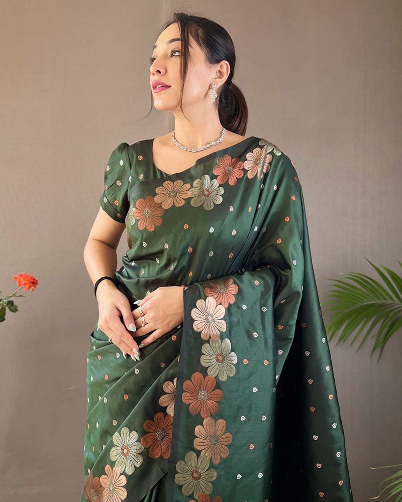 Jacquard Design Green color Soft Lichi Silk Saree