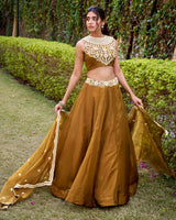 Mustard Gold Color Chanda Silk Embroidered Lehenga Choli