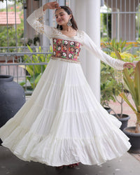 Three Color Rayon with Kutchi  Gamthi Work Navratri Gown