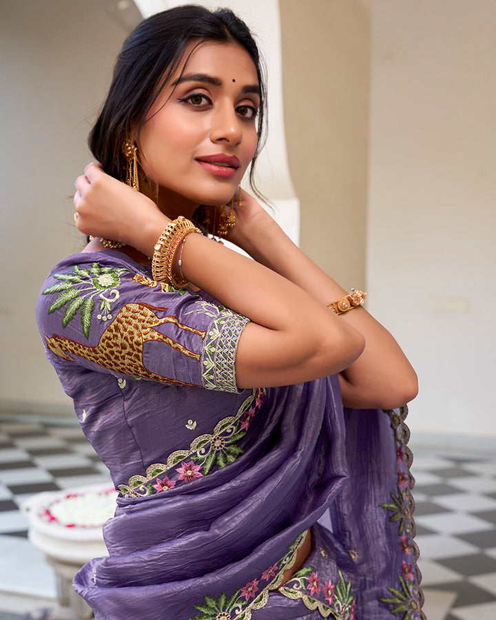 Lavender Color Gold Crush Embroidered Lehenga Choli