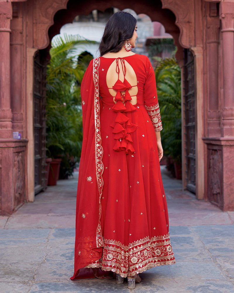 Ethnic Red Color Georgette Sequence Embroidered Gown