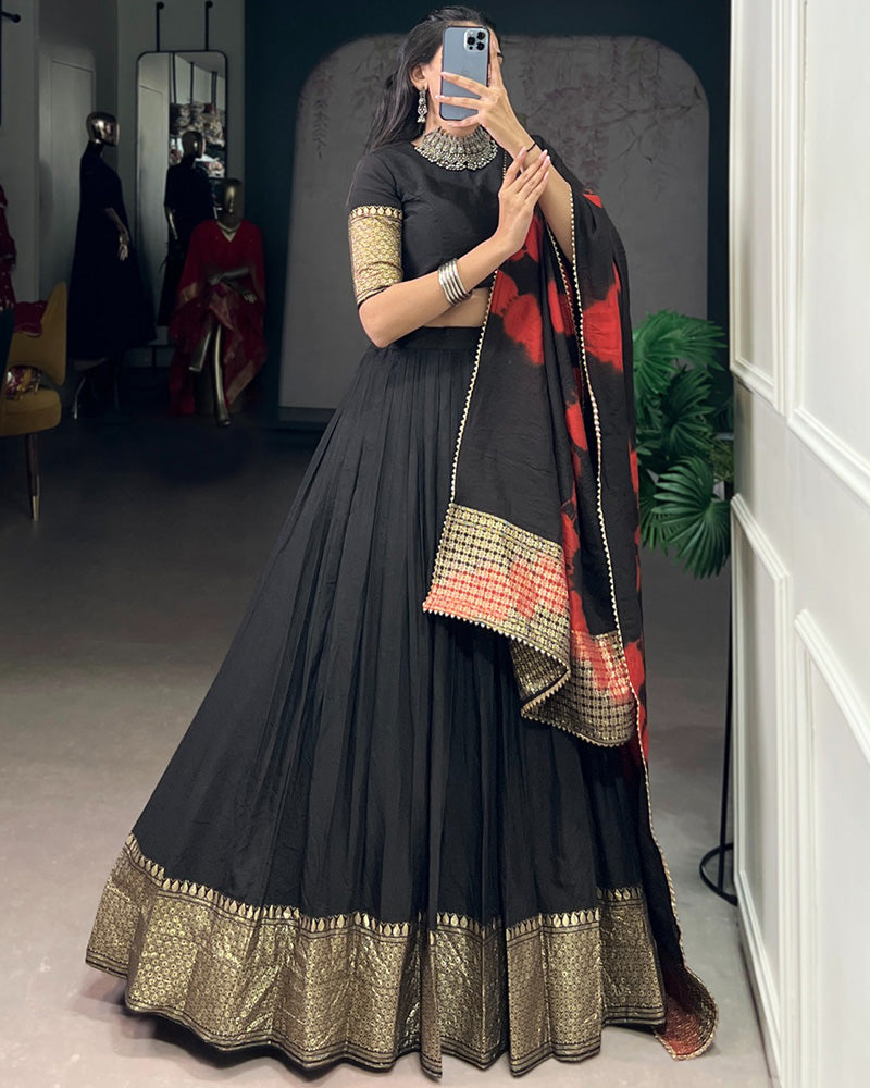 Black Color Pure Chanderi Zari Weaving Half Saree