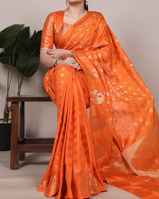 Orange Color Roop Silk Zari Weaving Saree