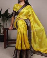 Bright Yellow Color Rumali Silk Zari Weaving Saree