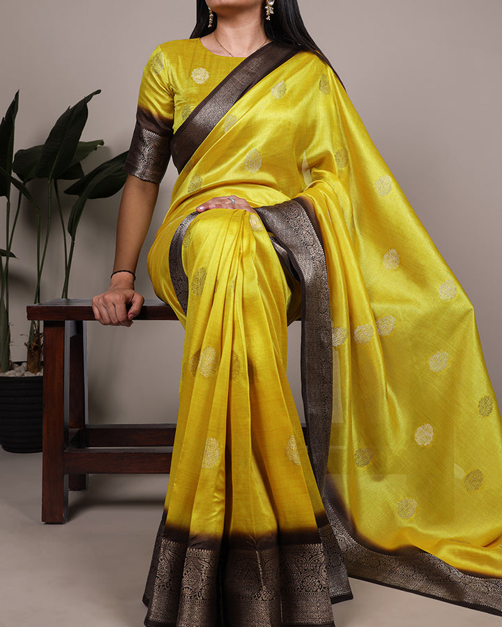 Bright Yellow Color Rumali Silk Zari Weaving Saree