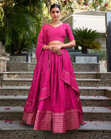 Pink Color Pure Chanderi Plain Navratri Lehenga Choli