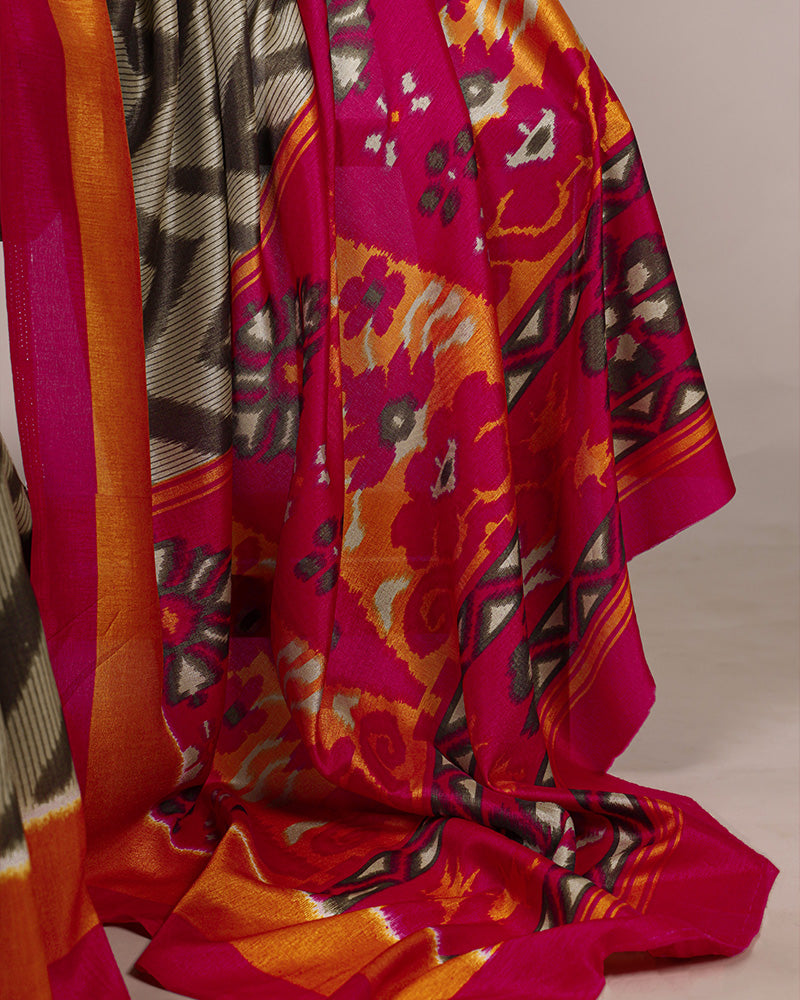 Mehndi Color Tssar Silk Printed Saree