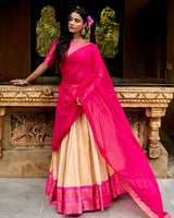 Elegant Beige Color Kanchipuram Designer Half Saree