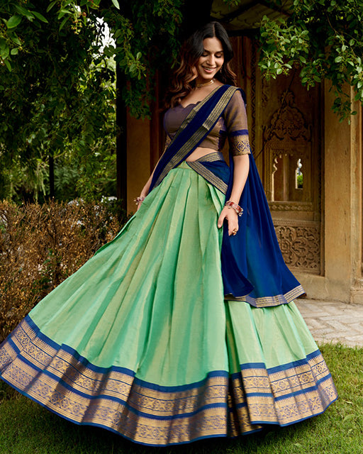 Elegant teal Green Color Kanchipuram Designer Half Saree