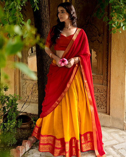 Elegant Yellow  Color Kanchipuram Designer Half Saree