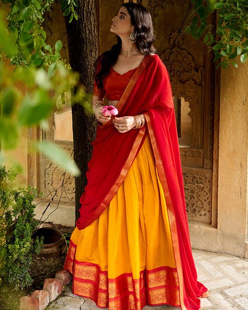 Elegant Yellow  Color Kanchipuram Designer Half Saree