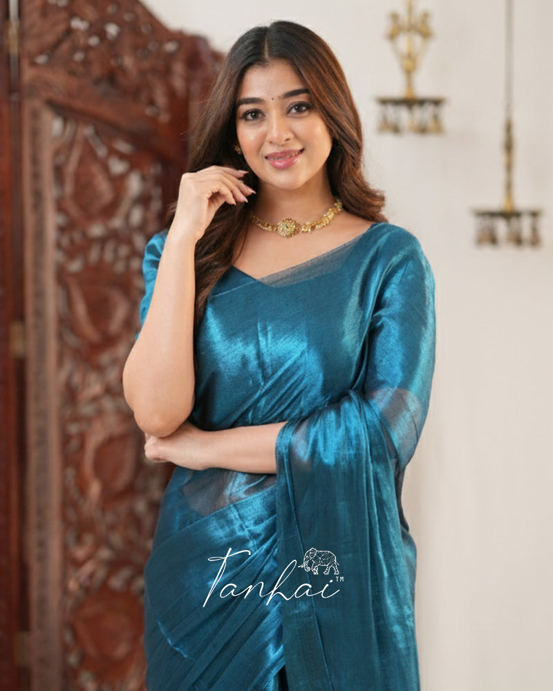 Tea Green Color Handloom Raga Tissue Cotton Saree