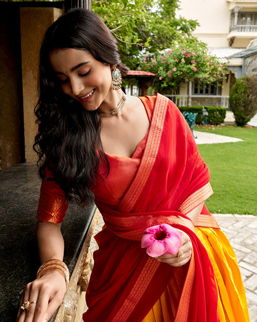 Elegant Yellow  Color Kanchipuram Designer Half Saree