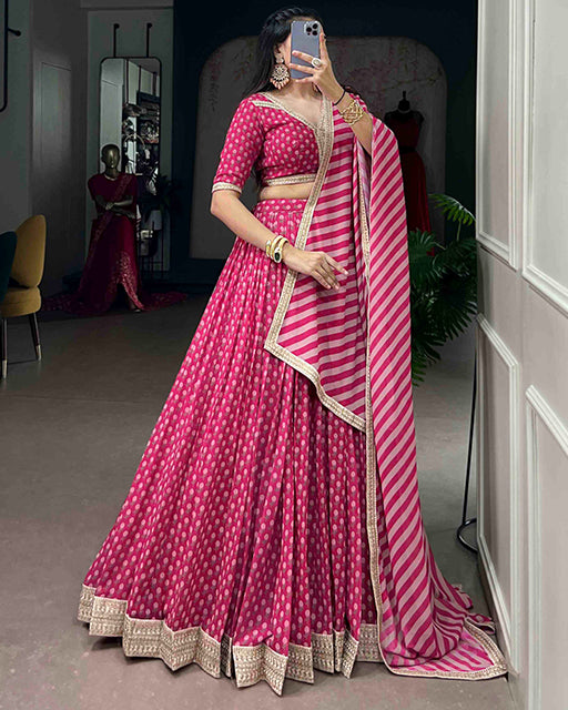 Pink Color Georgette Floral Print Lehenga Choli Set