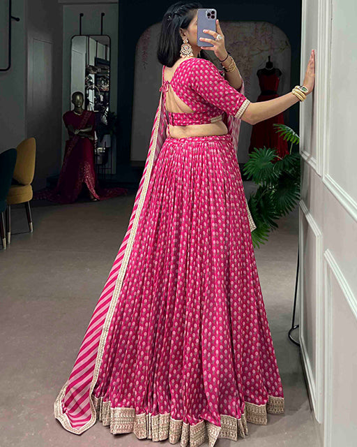 Pink Color Georgette Floral Print Lehenga Choli Set
