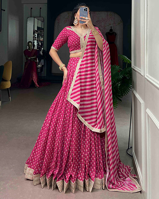 Pink Color Georgette Floral Print Lehenga Choli Set