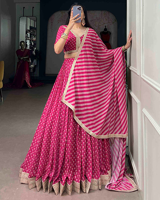 Pink Color Georgette Floral Print Lehenga Choli Set