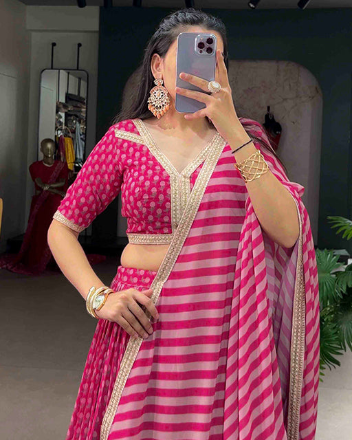 Pink Color Georgette Floral Print Lehenga Choli Set