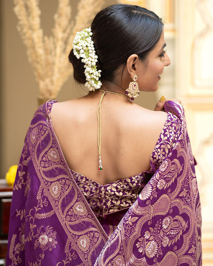 Purple Color Banarasi Jacquard Zari Weaving Saree