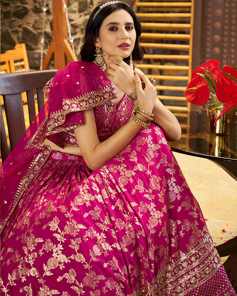 Rani Pink Color Dola Silk Jacquard Lehenga Choli