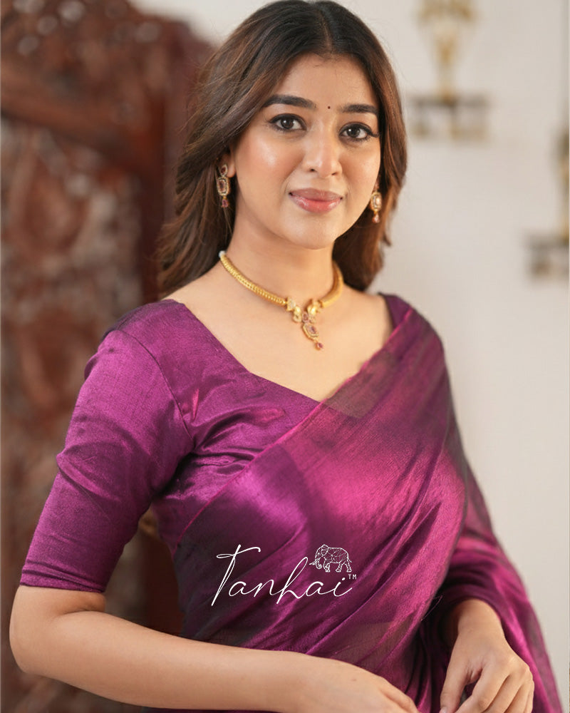 Wine Color Handloom Raga Tissue Cotton Saree